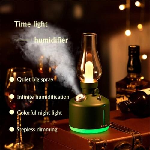 USB Chargeable Retro Kerosene Lamp Air Humidifier with LED Light Aromatherapy Diffuser Wireless Mist Maker for Home Decoration