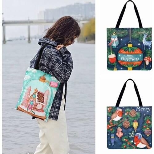 Women Casual Tote Child Favorite Christmas Cartoon Painting Printed Tote Bag Ladies Shoulder Bag Outdoor Beach Bags Shopping Bag
