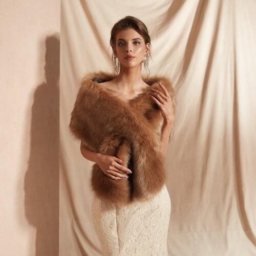 2019 Bridal Top Bolero Women Wedding Scarf Stole Brown Capes Party Shrug Fur Faux Shawl Jacket Formal Cloak High Quality Coat