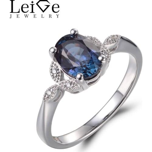 Leige Jewelry Alexandrite Rings Anniversary Rings Oval Cut Color Changing Gemstone 925 Sterling Silver June Birthstone Gifts