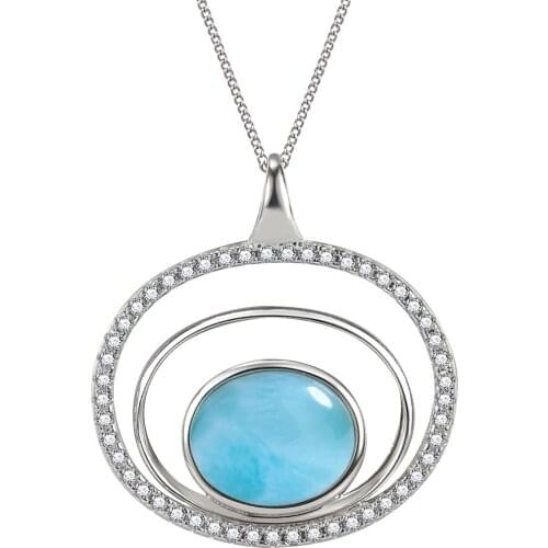 New Arrival Real 925 Sterling Silver Jewelry Natural Dominica Larimar Womens Pendant Necklace For Party Gift