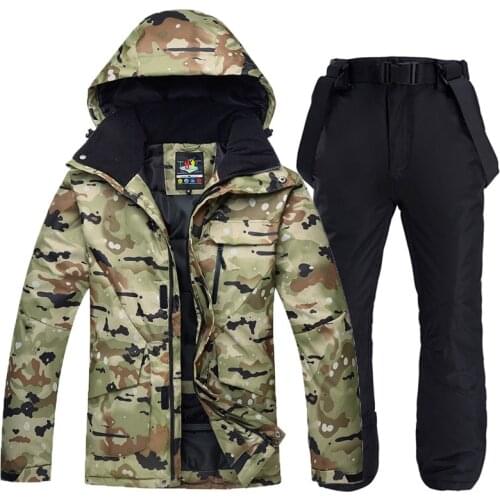Winter Thick Warm Camo Ski Jacket Suit Men Waterproof Windproof Skiing Snowboarding Jacket Pants Set Male Outdoor Snow Costumes