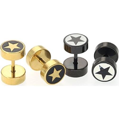 Gold stud earrings for women Korean jewelry stainless steel black star earrings round Barbell earring gifts for woman wholesale