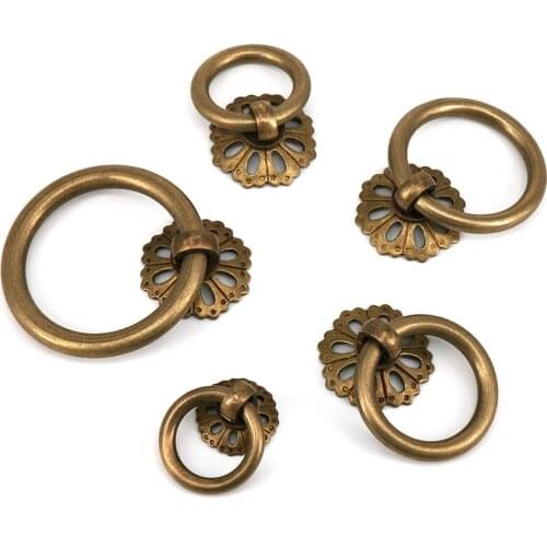 1x Antique Brass Cabinet Ring Knobs Pulls Bronze Kitchen Drawer Dresser Pulls Cupboard Door Handles