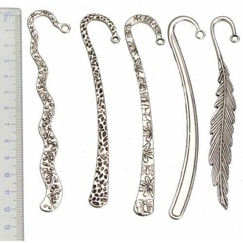 Bookmarks Stationery Office Suppliers Accessories For Handicrafts DIY Charms Large Curve Silver Feather Jewelry Components 5pcs