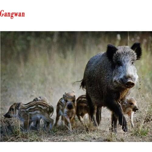 5D Diamond Painting Cross Stitch Wild boar family 5D Square round Rhinestones Photo custom Diamond Embroidery Mosaic Handmade
