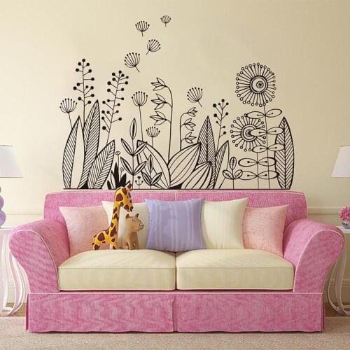 Large Flower Dandelion Plant Wall Sticker Bedroom Kids Room Moder Flower Leaves Nature Wall Decal Nursery Living Room Vinyl Art