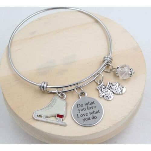 10PCS Stainless Steel Bangle Adjustable Wire Bangle Winter Gloves Ice Skate Bracelet women jewelry skaters gift