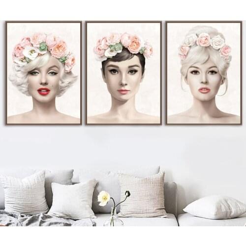 Bueatiful Paris Fashion Flower Lady Wall Art Canvas Painting Black White Nordic Posters And Prints Wall Pictures For Living Room