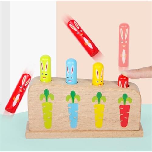 Wood Rabbit Pop_up Toy Tap Bounce Stick Baby Kids Education Toy F3ME