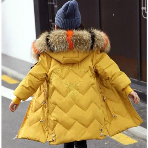 Girls Winter Down Jackets -30 Degrees Children Snow Wear Warm Fur Hooded Long Duck Down Coats Outwear Kids Clothes Teenage Parka