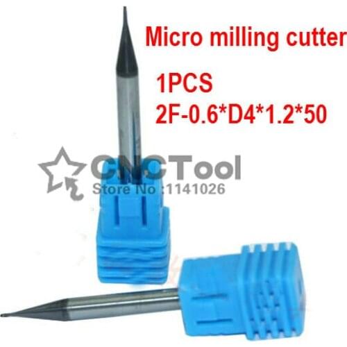 1PCS 2F-0.6*1.2*4*50 ,0.6mm Micro Grain Tungsten Carbide Square End Mill 2 flutes HRC55 CNC Milling Cutters Router Bits