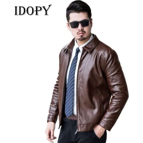 Idopy Mens Leather Coat Leather Jackets Size M-3XL Fashion Casual Outerwear for Men Jacket