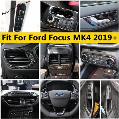 Carbon Fiber Interior Kit Pillar A Air AC Warning Lamp Steering Wheel Gear Cover Trim Accessories For Ford Focus MK4 2019 - 2021
