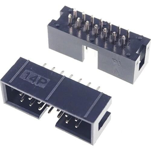 1000 Pcs Shrouded Box header IDC Socket 2.54mm 2x7 Pin 14 P Straight Male square pin 0.64mm 2 rows 2.54 Through hole DIP