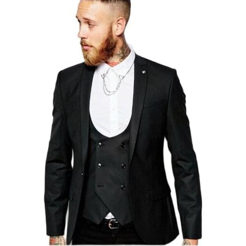 Handsome Black Mens Toast Suits Evening Dress Cusotmize Slim Fits Groom Tuxedos Prom Party Clothes(Jacket+Pants+Vest+Tie) W:148