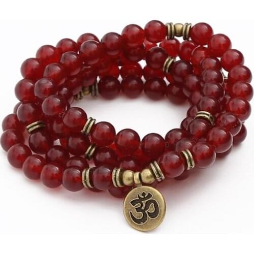 Red 108 beads 8mm elastic adjustable Lotus life tree Buddha OM eye Chakra Reiki agate Onyx Yoga Bracelet necklace ijf34