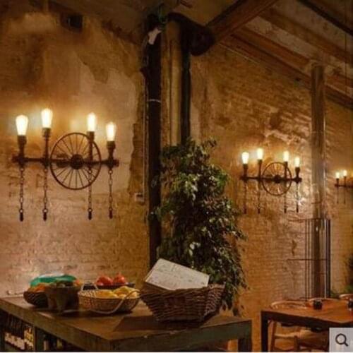 L Retro Cafe Industrial Wind Aisle Decorative Lighting American Restaurant Bar Personality Iron Water Pipe Wall Light