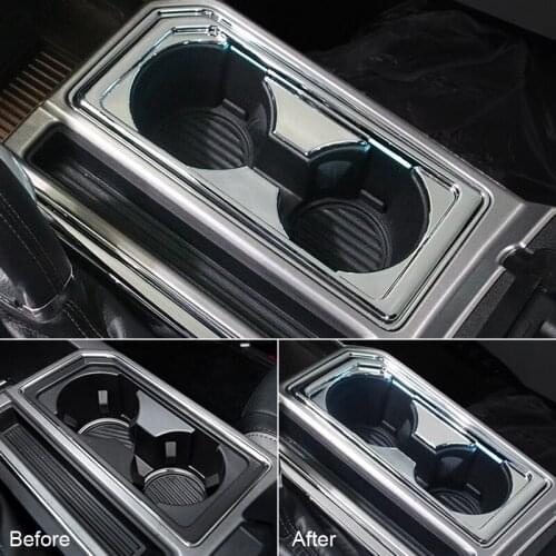 Left Hand Drive! for Ford F-150 F150 2015 2016 2017 2018 2019 ABS Chrome Interior Front Water Cup Holder Cover Trim Car Styling