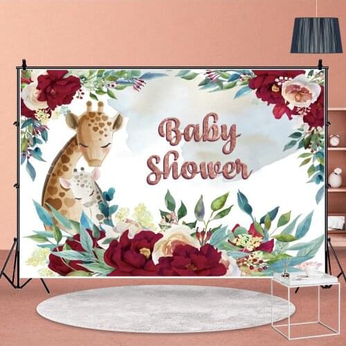 Cute Wild One Giraffe Flower Background Baby Shower Custom Photo Vinyl Studio Cartoon Birthday Wall Decor Party Backdrop Banner