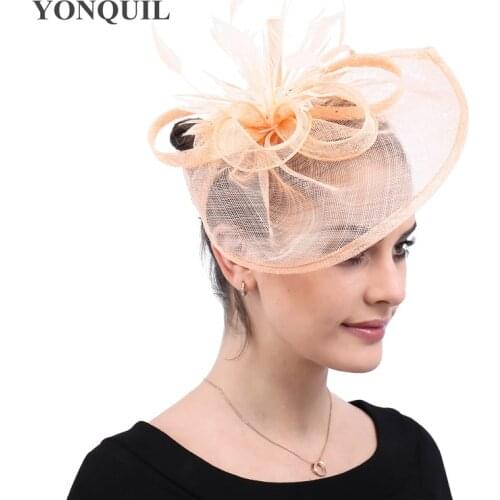 Fashion Women Fascinator Mesh Hat Ribbons And Feathers Bride Wedding Hat For Ladies Sinamay Mariage Chic Lady Headwear Headband