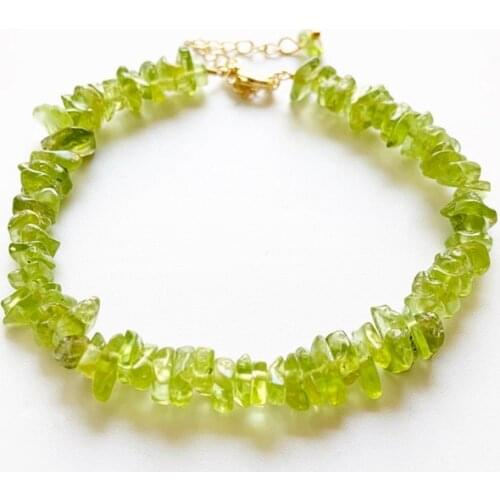 Natural Peridot Crystal Beads Bracelet Link Olivine Tumblestones Chips Stone Bracelets Clasp Jewelry 1pc