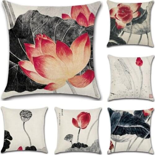 Oriental Chinese Style Lotus Throw Pillow Case Cushion Room Gifts Single Sides Printing Covers Home 18"