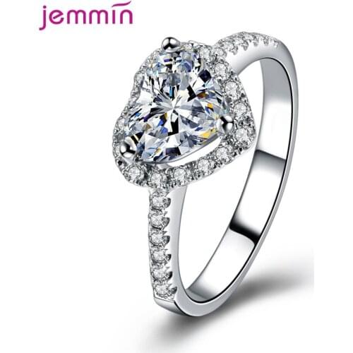 Pretty Love Heart Rings 925 Sterling Silver AAA Zircon Full Rhinestone Anillo Bijoux Lovers Gifts Wedding Accessories