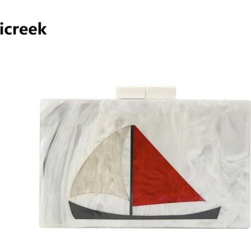 New wallet handmade patchwork acrylic clutch purse women fashion boat pattern evening bag stylish party mini chain shoulder bags