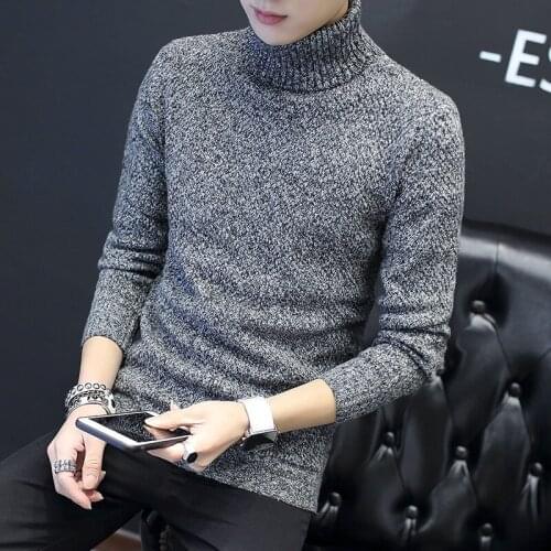 Autumn 2019 New MenS Sweater Mens Turtleneck Solid Color Casual Sweater Mens Slim Fit Brand Knitted Pullovers Plus Size 3XL