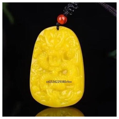 Natural Yellow Jade Dragon Pendant Necklace Charm Jewellery Fashion Accessories Hand-Carved Man Luck Amulet Gifts