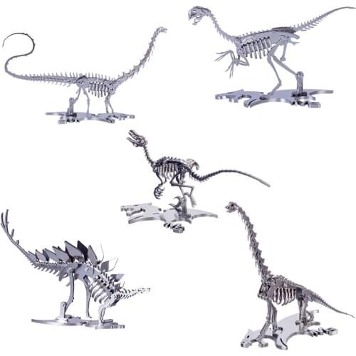 5 models DIY Stainless Steel Puzzle Dinosaur Model Kit Metal Assembly Jigsaw Assembly Model Building Kits For Kids Creative Gift