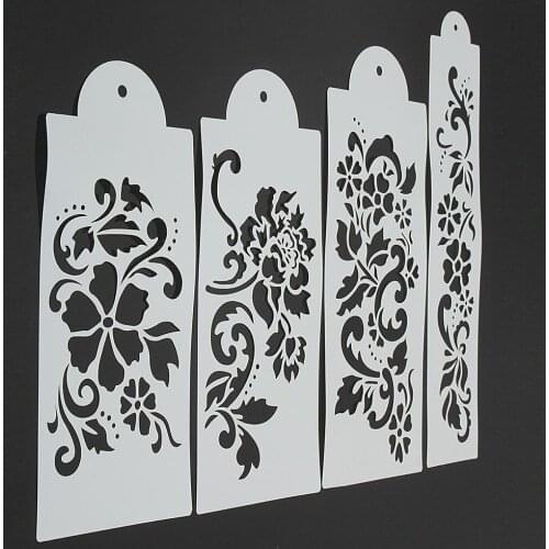 4PC/Set Plastic Relief Flower Shaped Reusable Stencil Airbrush Painting Art DIY Home Decor Scrap booking Album Crafts