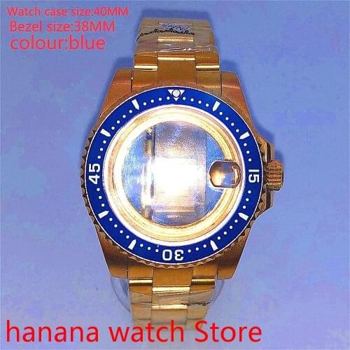 Suitable for NH35 36 Mingzhu2813 Miyata self-winding 40mm transparent back gold box series, with rotating bezel blue