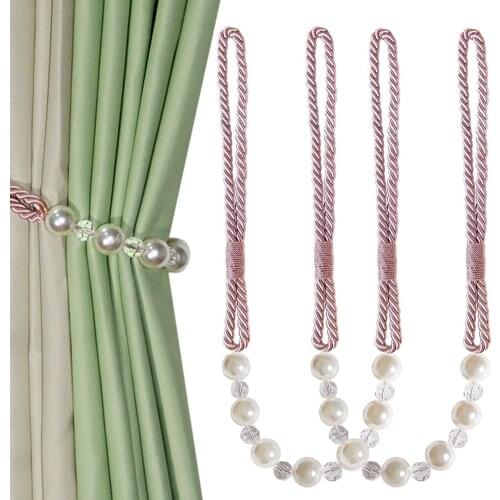 2Pcs Crystal Pearls Curtain Tiebacks Rope Window Drapery Holdbacks Curtain Holder Cilp Bandage Room Accessories Home Decorative