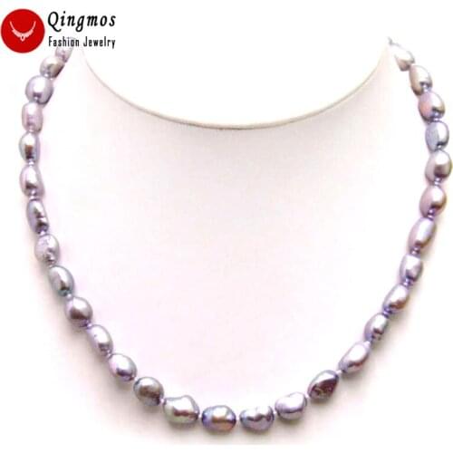 Qingmos Fashion Gray Pearl Necklace for Women with 7-9mm BAROQUE Natural Freshwater Pearl Chokers Jewelry 17" Colar Femme 5851