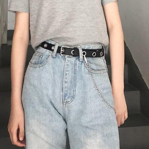 Fashion Punk Wide Belt Women For Jeans Harajuku Chain Buckle Belt Ladies Casual Adjustable PU Leather Waist ceinture PJ302