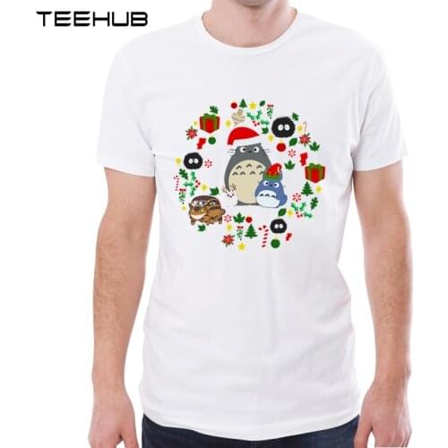 TEEHUB Totoro Christmas Men T-shirts O-Neck Short Sleeve Tops Funny Totoro Print T shirt Fashion Tees