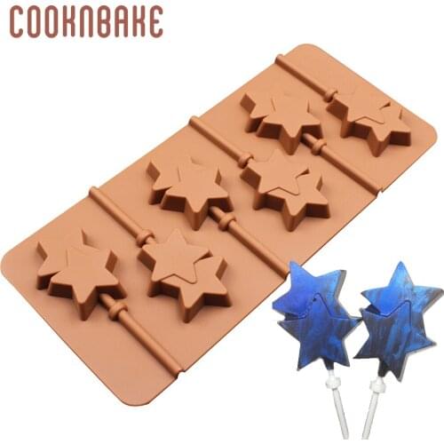 COOKNBAKE Silicone Mold 6 Lattices Double Pentagram Lollipop Mold Diy Chocolate Mold Comes With Plastic Rod