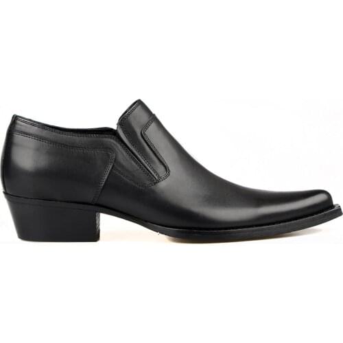 FootCourt- Black Cowboy Shoes For Men Genuine Leather Western Style Pointed Toe Retro Shoes Riding Shoes Contemporary Model New