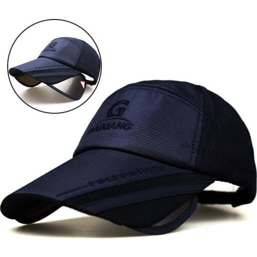 Unisex Outside Sun Hat Fashion Retractable Shade Sunscreen Cap Casual Hip Hop Mesh Breathable Adjustable Cap