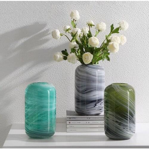 Home Garden Nordic Ins Minimalist Marbled Glass Vase Dried Flower Arrangement Living Room Desktop Light Luxury Ornaments