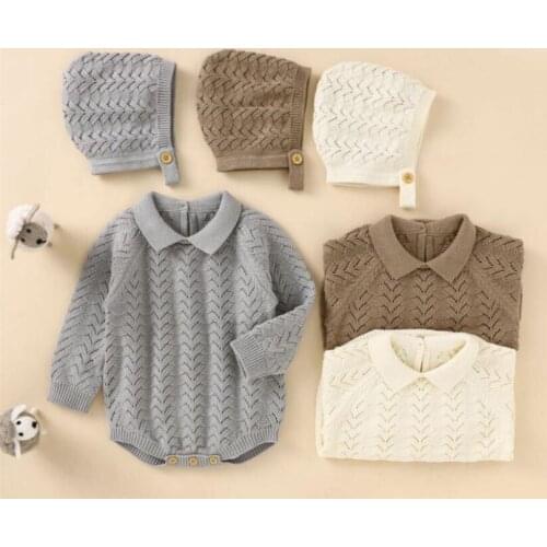 Knitted Baby Clothes Newborn Autumn Baby Romper With Hat Long Sleeve Baby Boys Romper Clothes Infant Baby Playsuit Overalls