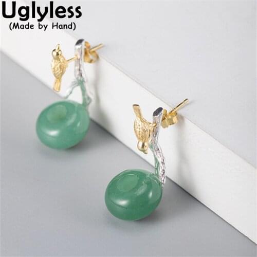 Uglyless Eating Detachable Birds Studs Earrings Necklaces for Women Birds Bowls Natural Jade Jewelry Sets Eastern Poetry Bijoux