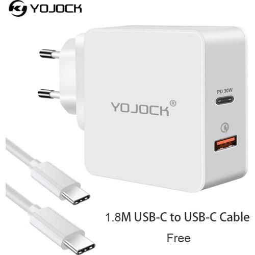 YOJOCK USB Type C PD Charger 48W Power Delivery QC3.0 Adapter Wall Charger for iPhone X 8 7 Samsung S8+Free USB Type C Cable