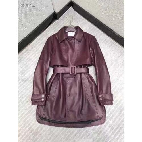 Autumn Genuine Leather Jacket Women 2021 Fashion Real Sheepskin Coat Rivet Wine Red Biker Jacket Female Long Coat