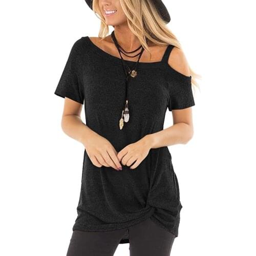 Womens Sex Off Shoulder Tops Casual Summer T-Shirts With Front Tie Knot