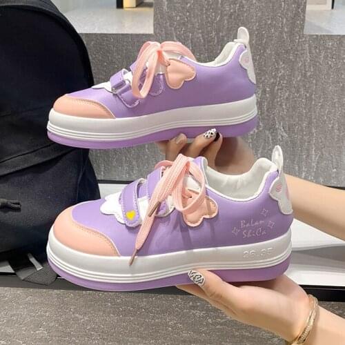 Harajuku Lovely Lolita Student Sports Shoes Female Japanese Kawaii Girl Purple Pink Cute Shoes Sweet Loli Sporty Woman Sneakers