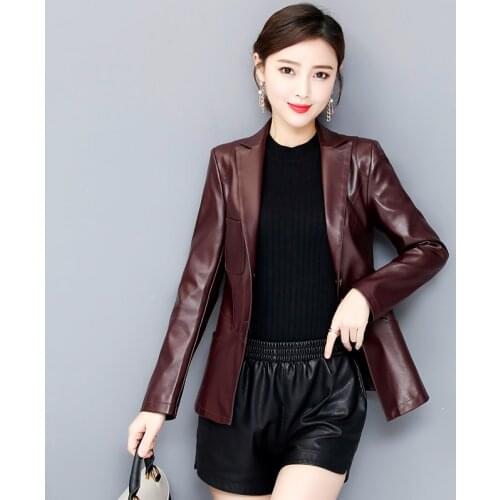 Hot 2021 Spring New Genuine Leather Jacket Female Short Korean Slim Suit Collar Sheepskin Blazer Coat Women Small Overcoat Trend