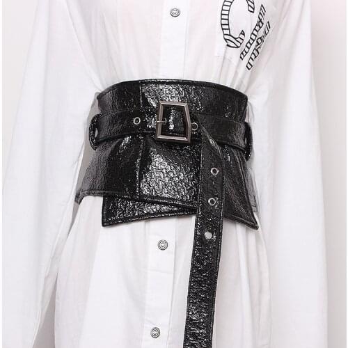 Womens runway fashion black patent leather Cummerbunds female vintage Dress Corsets Waistband Belts decoration wide belt R1263